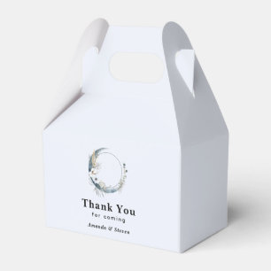 Blue Crescent Moon with White Flowers Wedding Favour Box