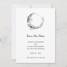 Blue Crescent Moon with White Flowers Wedding
