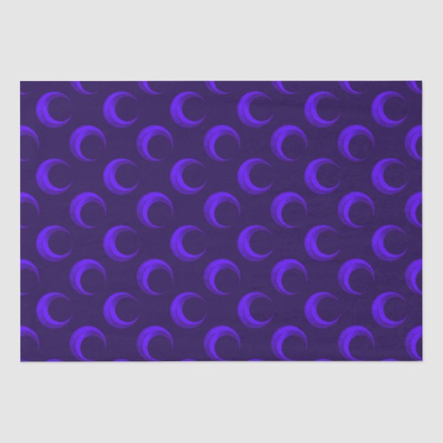 Blue Crescent Moons Pattern Halloween Tissue Paper (Front)