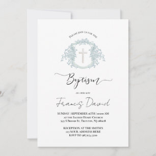 blue crest black script Baptism Invitation