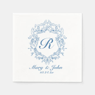 Blue Crest Custom Wedding Cocktail Napkins