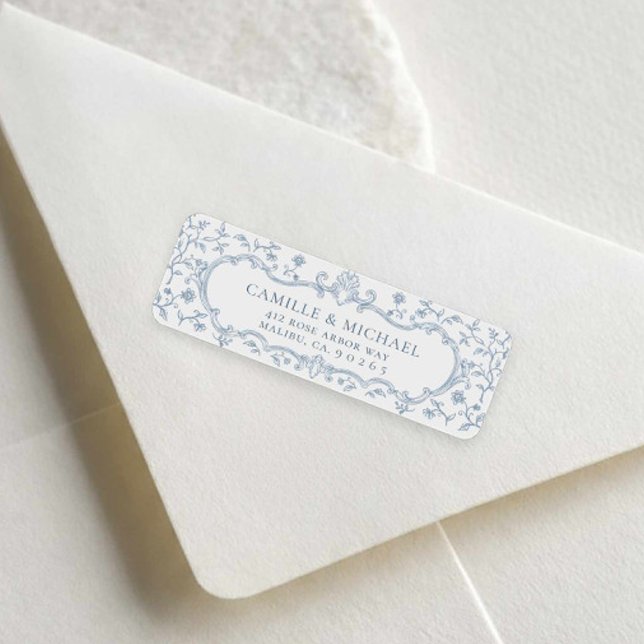 Blue Crest Wedding Return Address Label (Blue Toile Wedding Return Address Label)