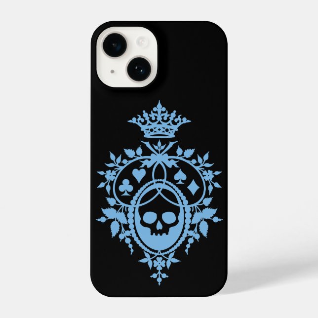 Blue Crest with Skull and Cardsuits iPhone 14 Case (Back)