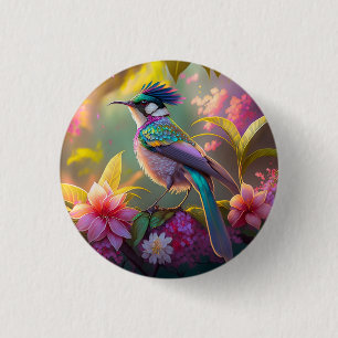 Blue Crested Rainbow Winged Sunbird Fantasy Bird 3 Cm Round Badge