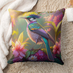 Blue Crested Rainbow Winged Sunbird Fantasy Bird Cushion