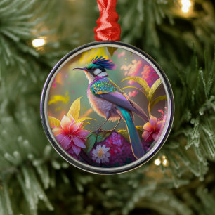 Blue Crested Rainbow Winged Sunbird Fantasy Bird Metal Tree Decoration
