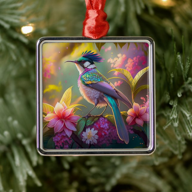 Blue Crested Rainbow Winged Sunbird Fantasy Bird Metal Tree Decoration (Tree)