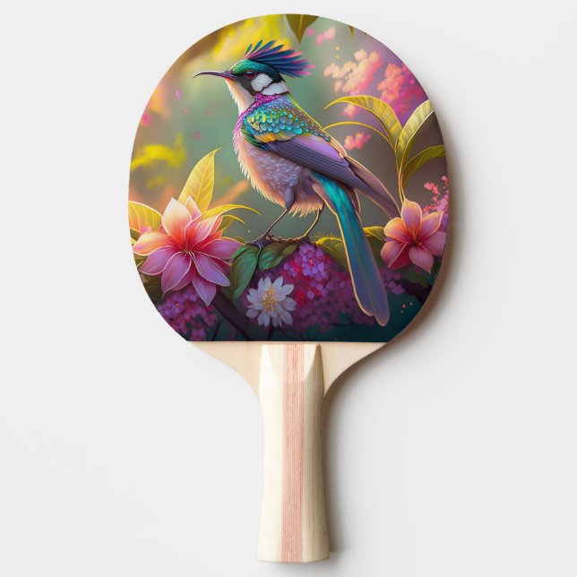 Blue Crested Rainbow Winged Sunbird Fantasy Bird Ping Pong Paddle (Front)