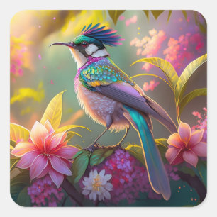 Blue Crested Rainbow Winged Sunbird Fantasy Bird Square Sticker