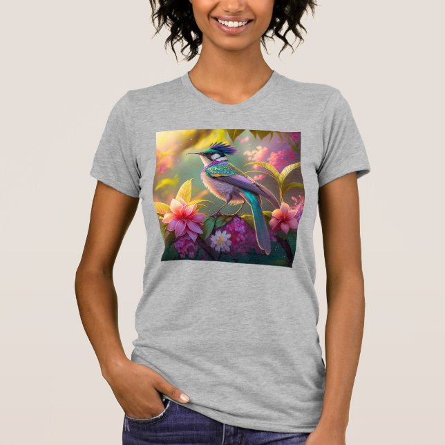 Blue Crested Rainbow Winged Sunbird Fantasy Bird T-Shirt (Front)