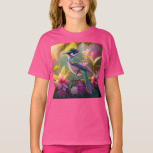 Blue Crested Rainbow Winged Sunbird Fantasy Bird T-Shirt