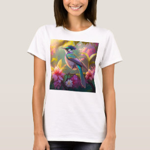Blue Crested Rainbow Winged Sunbird Fantasy Bird T-Shirt