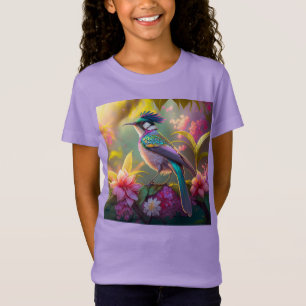 Blue Crested Rainbow Winged Sunbird Fantasy Bird T-Shirt