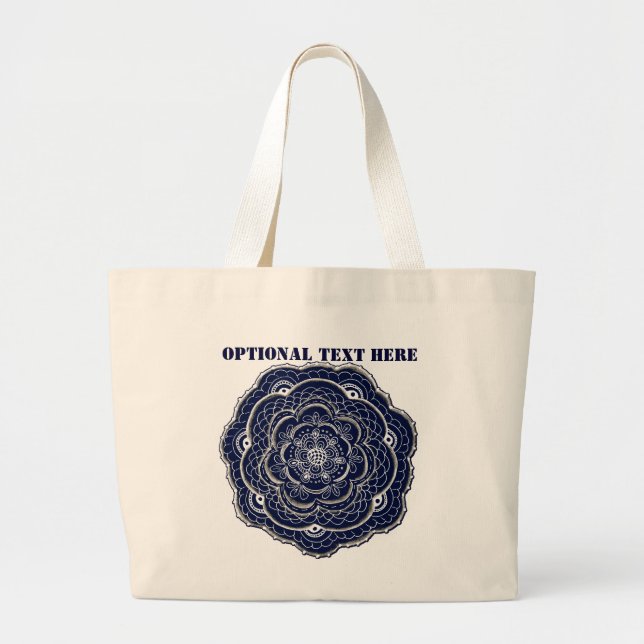 Blue Crocheted Doily Doodle Large Tote Bag (Front)