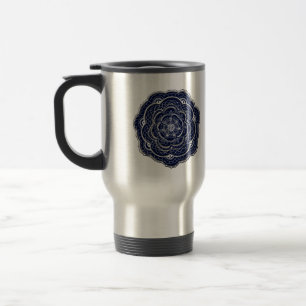 Blue Crocheted Doily Doodle Travel Mug