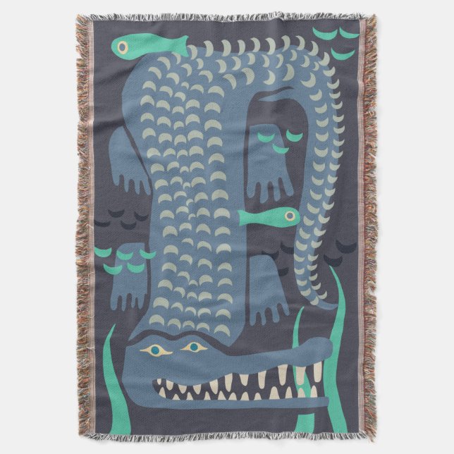 Blue Crocodile Throw Blanket (Front Vertical)