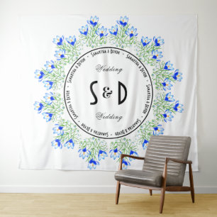 Blue Crocus Large Wedding Backdrop Tapestry