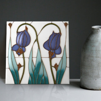 Blue Crocus Wall Decor Art Nouveau Art Deco Tile