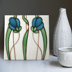 Blue Crocus Wall Decor Art Nouveau Art Deco Tile