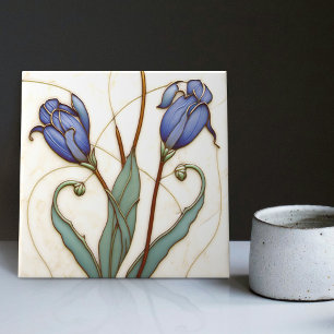 Blue Crocus Wall Decor Art Nouveau Art Deco Tile