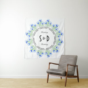 Blue Crocus Wedding Backdrop Tapestry