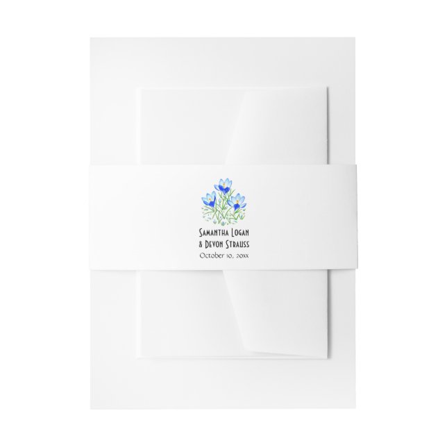 Blue Crocus Wedding Invitation Belly Band (Front Example)