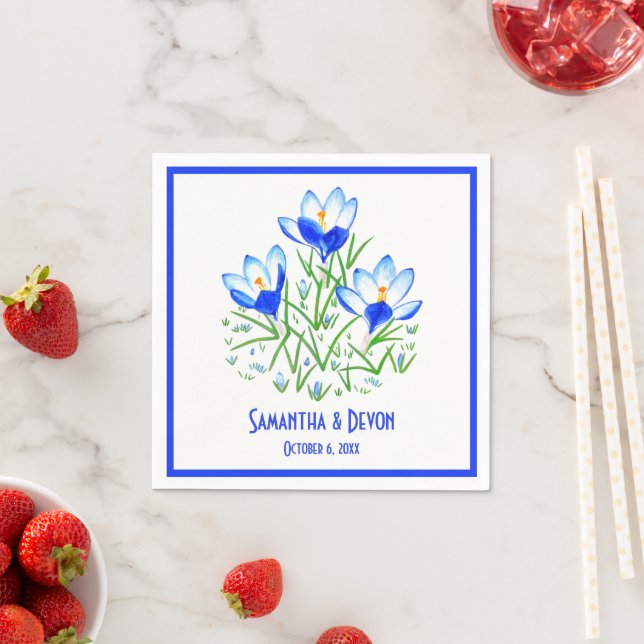 Blue Crocus Wedding Napkin (Insitu)