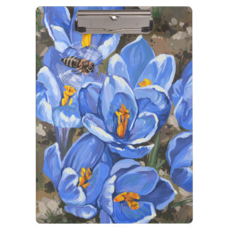 Blue crocuses and a bee clipboard