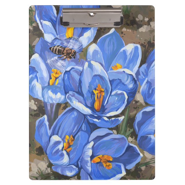 Blue crocuses and a bee clipboard (Front)