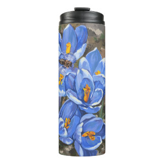 Blue crocuses and a bee thermal tumbler