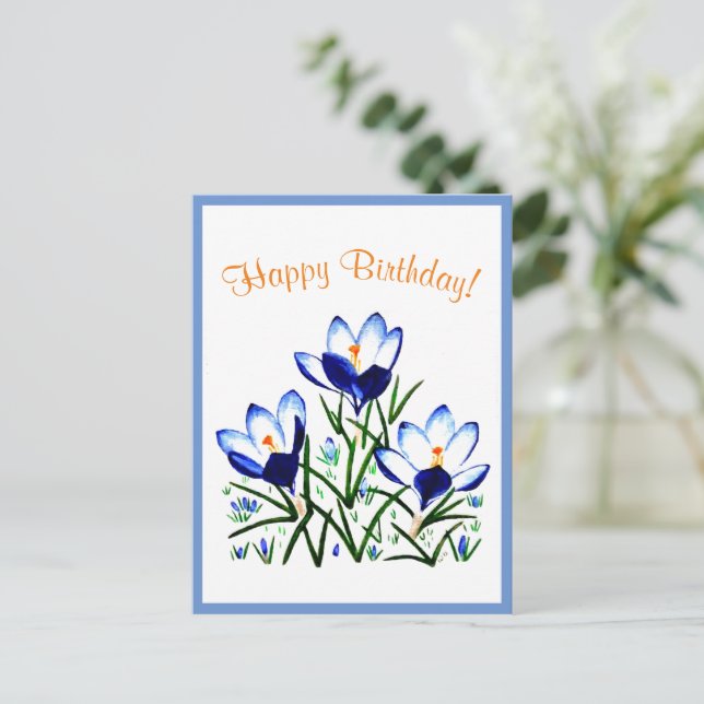 Blue Crocuses in Spring Postcard (Standing Front)