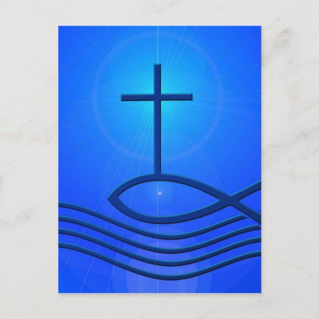 Blue cross and fish ( Ichthus) Postcard (Front)