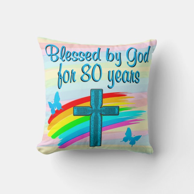 BLUE CROSS AND RAINBOW 80TH BIRTHDAY PILLOW (Front)
