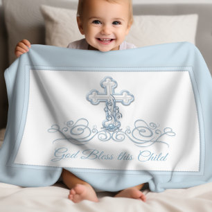 Blue Cross Baby Boy Baptism Blanket