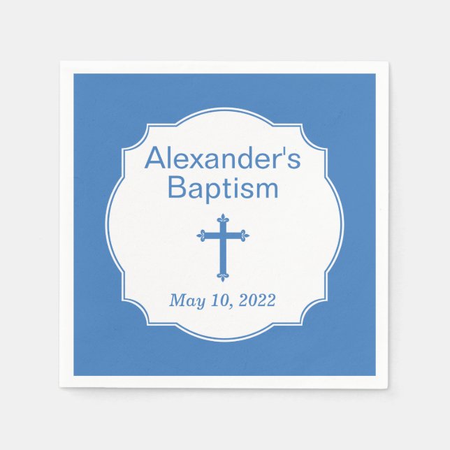 Blue Cross Baby Boy Baptism Christening Napkin (Front)