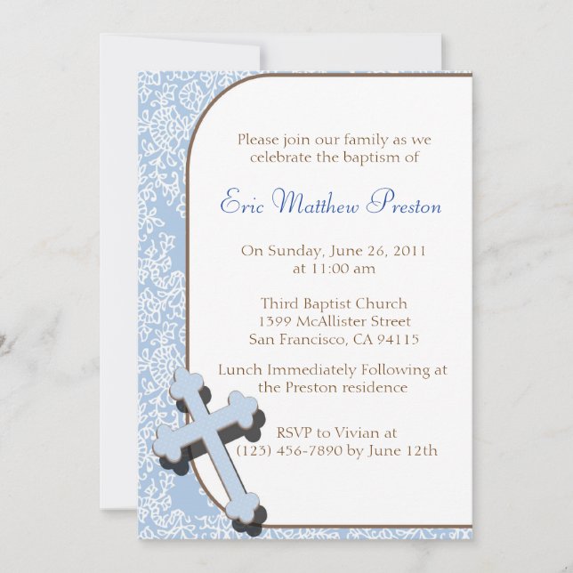 Blue Cross Baptism/Christening Invitation (Front)