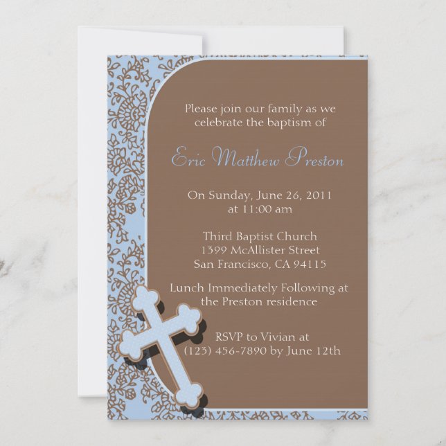 Blue Cross Baptism/Christening Invitation (Front)