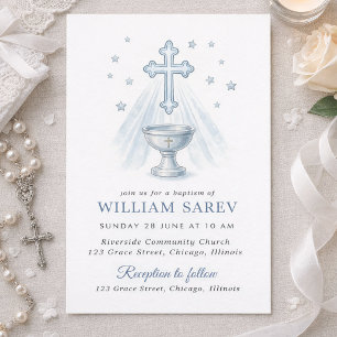 Blue Cross Baptism Invitation