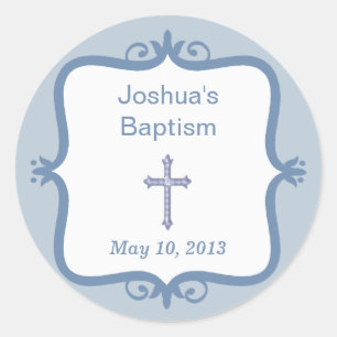 Blue Cross Baptism Round Sticker