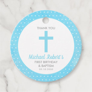 Blue Cross Boy Baptism First Birthday Thank You Favour Tags