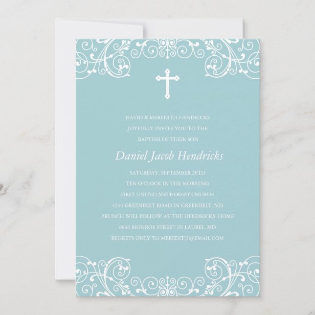 Blue Cross Boys Baptism/Christening Invitation (Front)