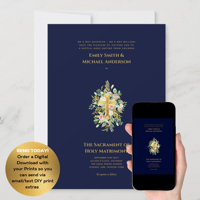 Blue Cross Catholic Nuptial Mass Wedding Invitation (Creator Uploaded)