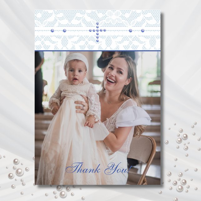 Blue Cross Christian Baptism Photo Thank You Card (Creator Uploaded)