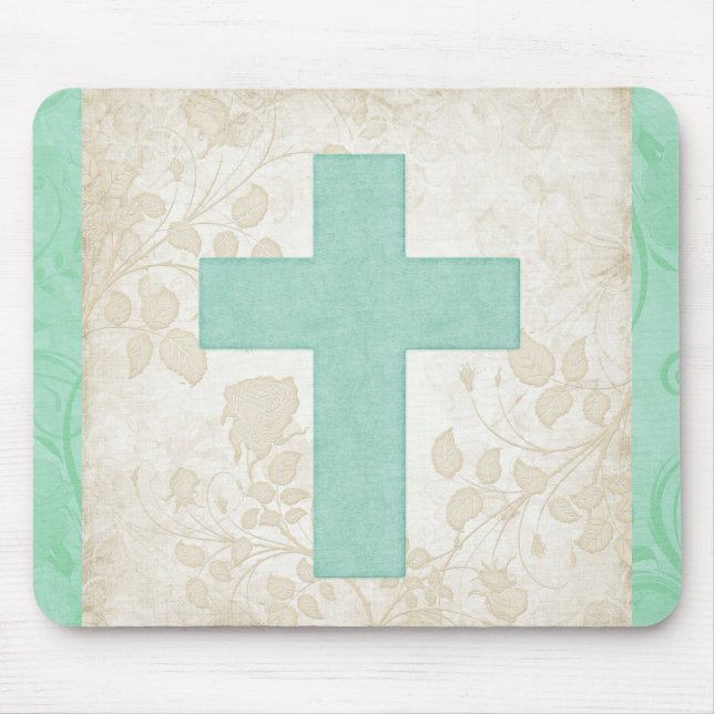 Blue Cross Christian Design Mouse Pad (Front)
