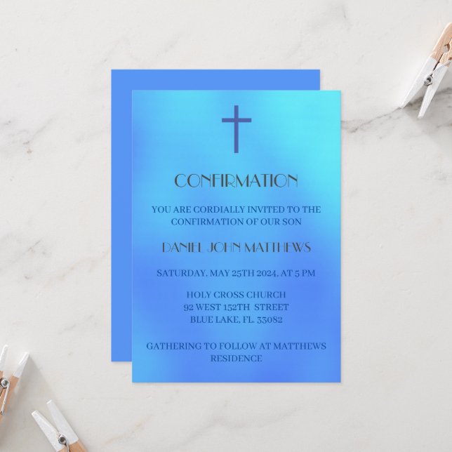 Blue Cross Confirmation Ceremony Invitation (Front/Back In Situ)