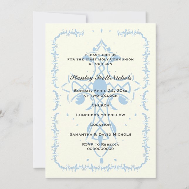 Blue Cross First Communion Confirmation Invitation (Front)