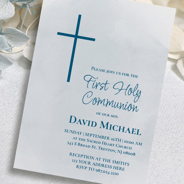 blue cross First Holy Communion boy Invitation (Creator Uploaded)