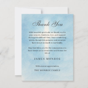 Blue Cross Funeral Thank You Memorial Sympathy Card