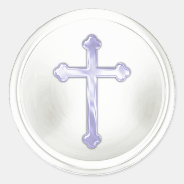 Blue Cross on White Envelope Seal Sticker (Front)