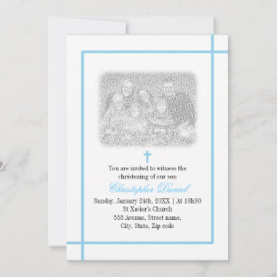 Blue Cross Photo Christening Invitation